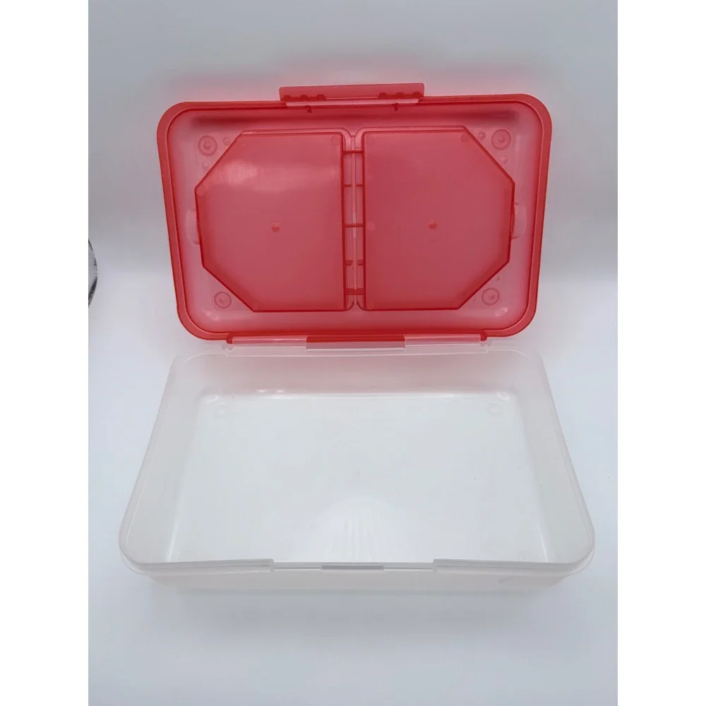 Red‎ Plastic Pencil Box with Dual Compartment Lid Storage Case Organizer